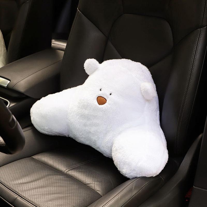Cartoon Bear Headrest & Neck Pillow: Cute Plush Lumbar Support for Comfortable Car Rides
