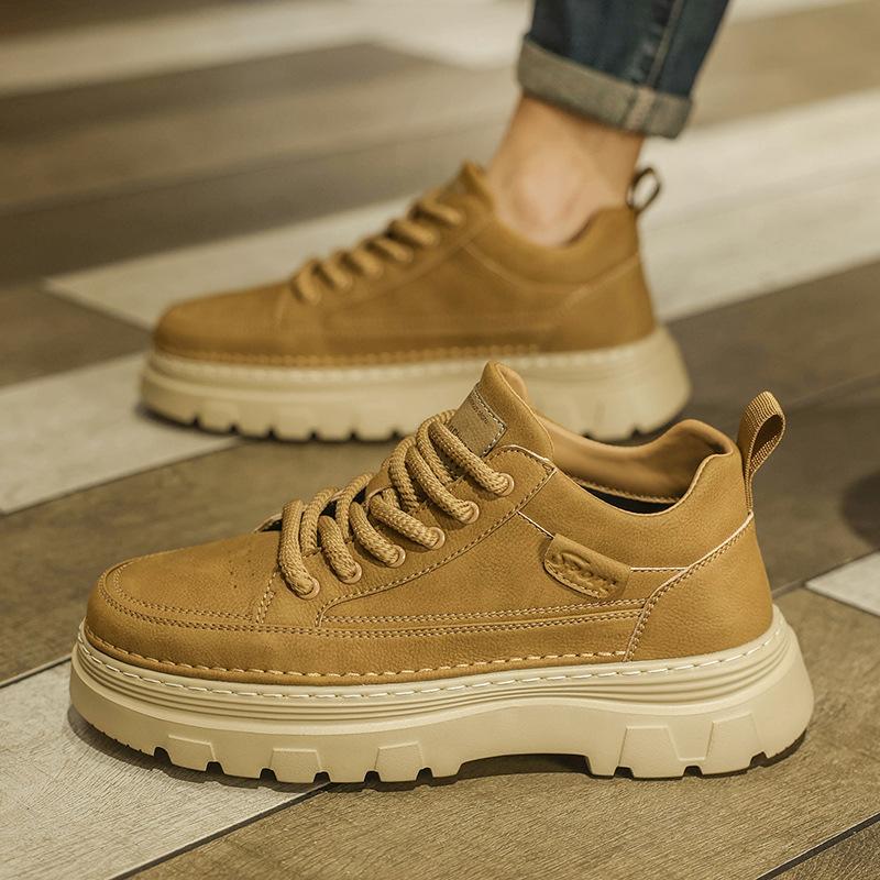 Shoes Winter British Style Retro Board Shoes Casual Leather Shoes Genuine Leather Waterproof Non-slip Heightening Martin Shoes