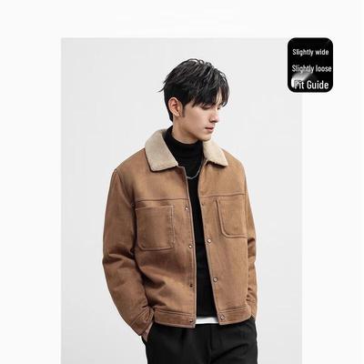Men's Faux Suede Short Loose Fit Lapel Jacket