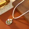 Oil Painting Style Baroque Pendant Necklace Women's Monet Garden New Chinese Style