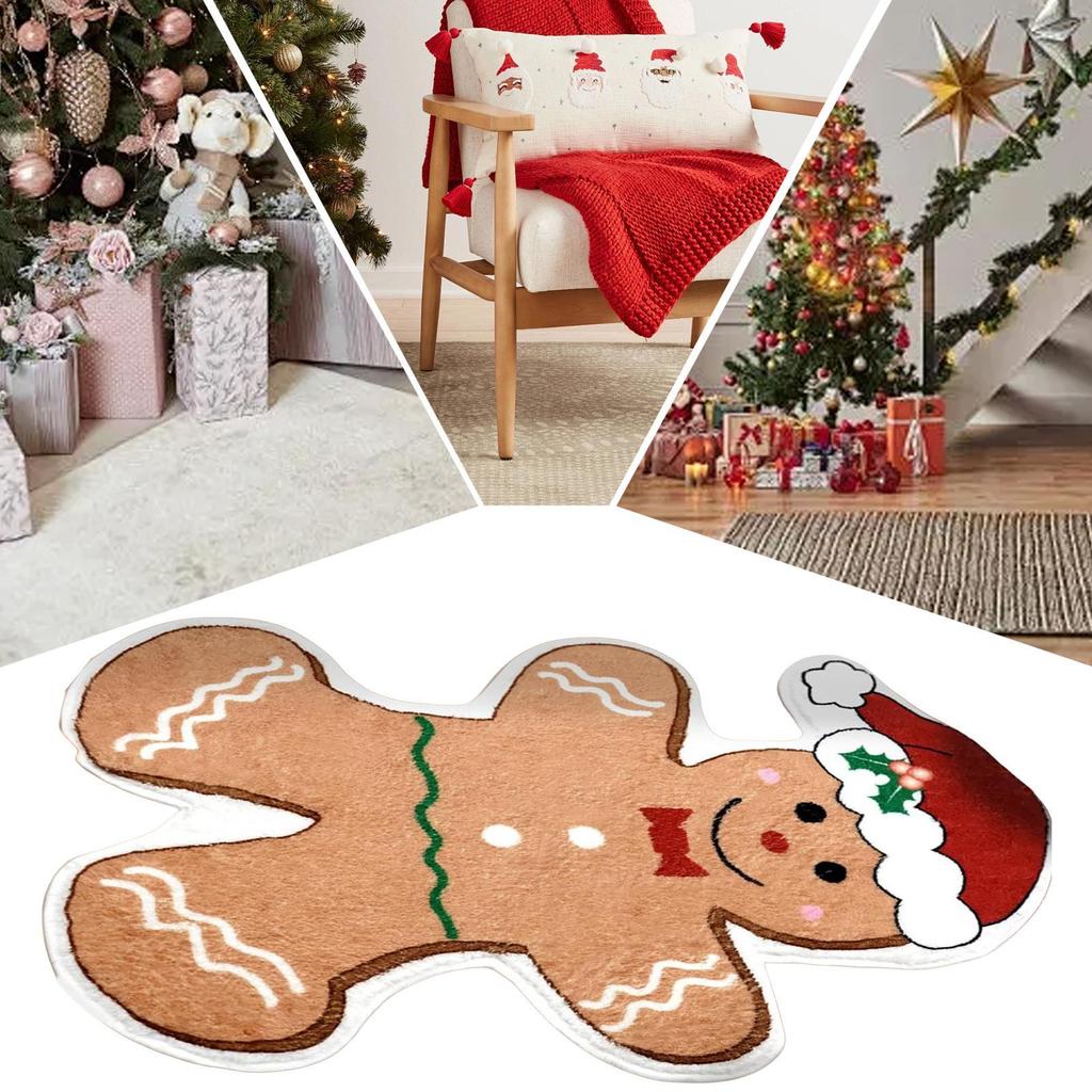 Gingerbread Man Doormat 50x80cm Absorbent Christmas Rug Carpet Non Slip Entrance Mat Home Living Room Decor Christmas Gifts