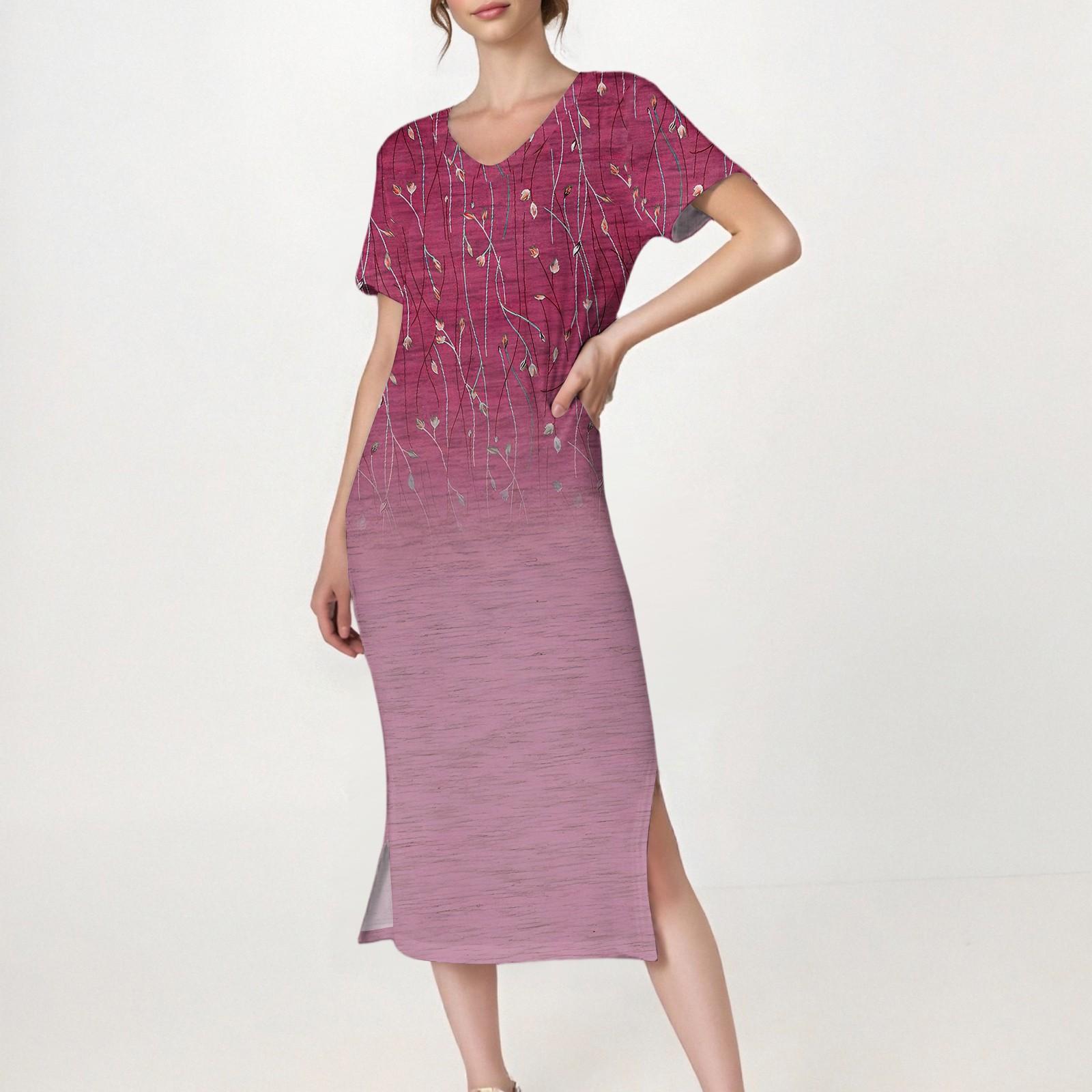 

Женское повседневное платье с V-образным вырезом и короткими рукавами, разрезом по низу и карманами XL