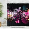 Blue Lotus Shower Curtain Fabric Elegant Flowers with Stars Bathtub Curtain for Women Cloth Fabric Bathroom Decor Set Hook Black