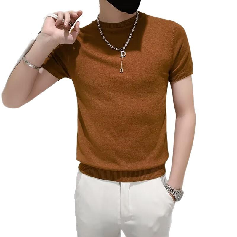 Knitted Sweater T-Shirt Men'S Short-Sleeved Korean Version Slim-Fitting Inside Trendy Knitted Bottoming Shirt Half-Sleeved T