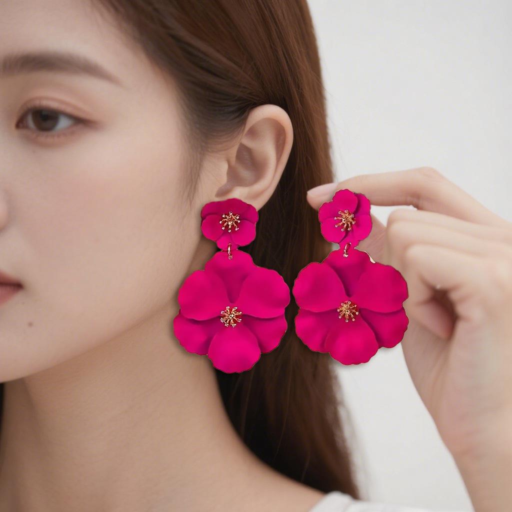 Серьги весна и лето цветные спрей-краска цветок многослойные женские серьги темпераментные новые розовый