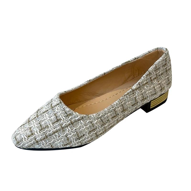 Mode Neue Frühling und Sommer Spitzschuh Bequeme Lässige Flache Schuhe Metalldekoration Flacher Ausschnitt Atmungsaktive Damenschuhe