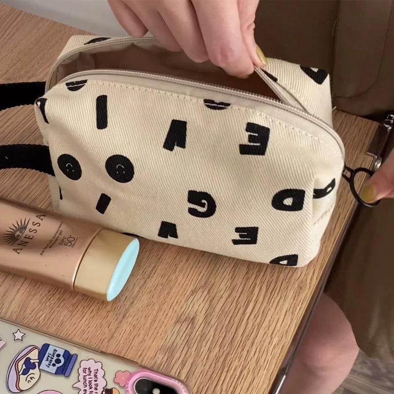 Letters Print Women Canvas Cosmetic Bags Cott Cloth Make Up Bag Pouch Little Handbag Clutch Travel Organizer Case For Girls