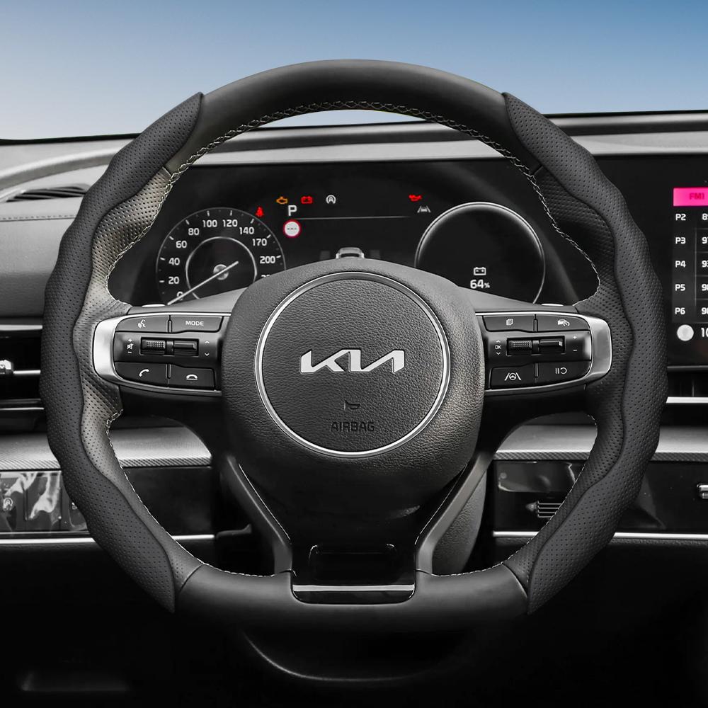

Suitable for Kia Steering Wheel Cover with Wavy Sports Design, Breathable Leather, Segmented Anti-Slip, Sweat-Absorbing Protective Cover for