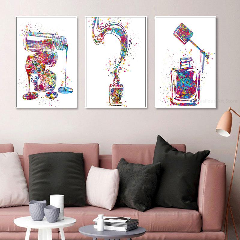 Nail Polish Watercolor Canvas Posters and Prints Cosmetic Salon Nordic Wall Art Pictures for Living Room Home Decoration