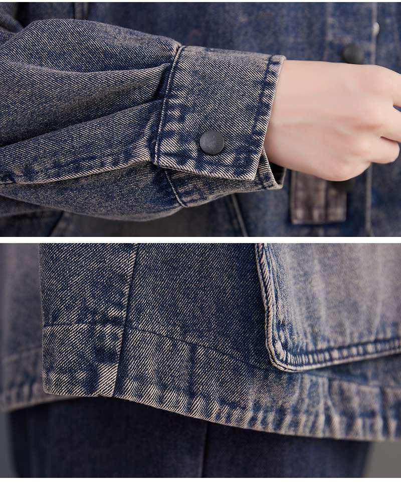 2024 Autumn Women's Dark Vintage Denim Jacket, Long Sleeve, Loose Fit, Short Casual Patchwork Design