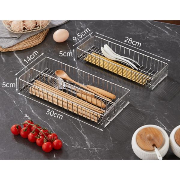 Semoharu All Stainless Steel 304 Drainable Cutlery Container, 1 Container, Silver, Korean popular tableware