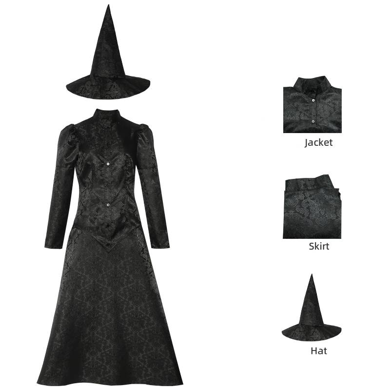 

One Wicked Part Cosplay Costume Dresses Trench Coat Halloween Party Dress Up Elphaba Printing,M
