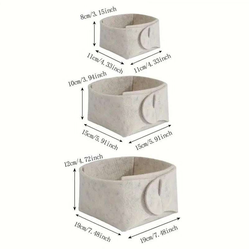3Pcs Foldable Felt Storage Boxes Multi-Functional Home Organizer Baskets for Cosmetics, Stationery & Small Items