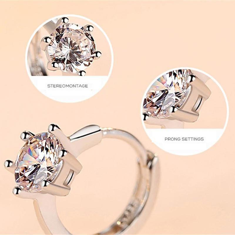 Einfacher kleiner Creolen-Ohrring mit klassischem 6-Krappen-Solitär und glänzendem Zirkon, elegante Accessoires, alltagstaugliche Damen-Ohrringe