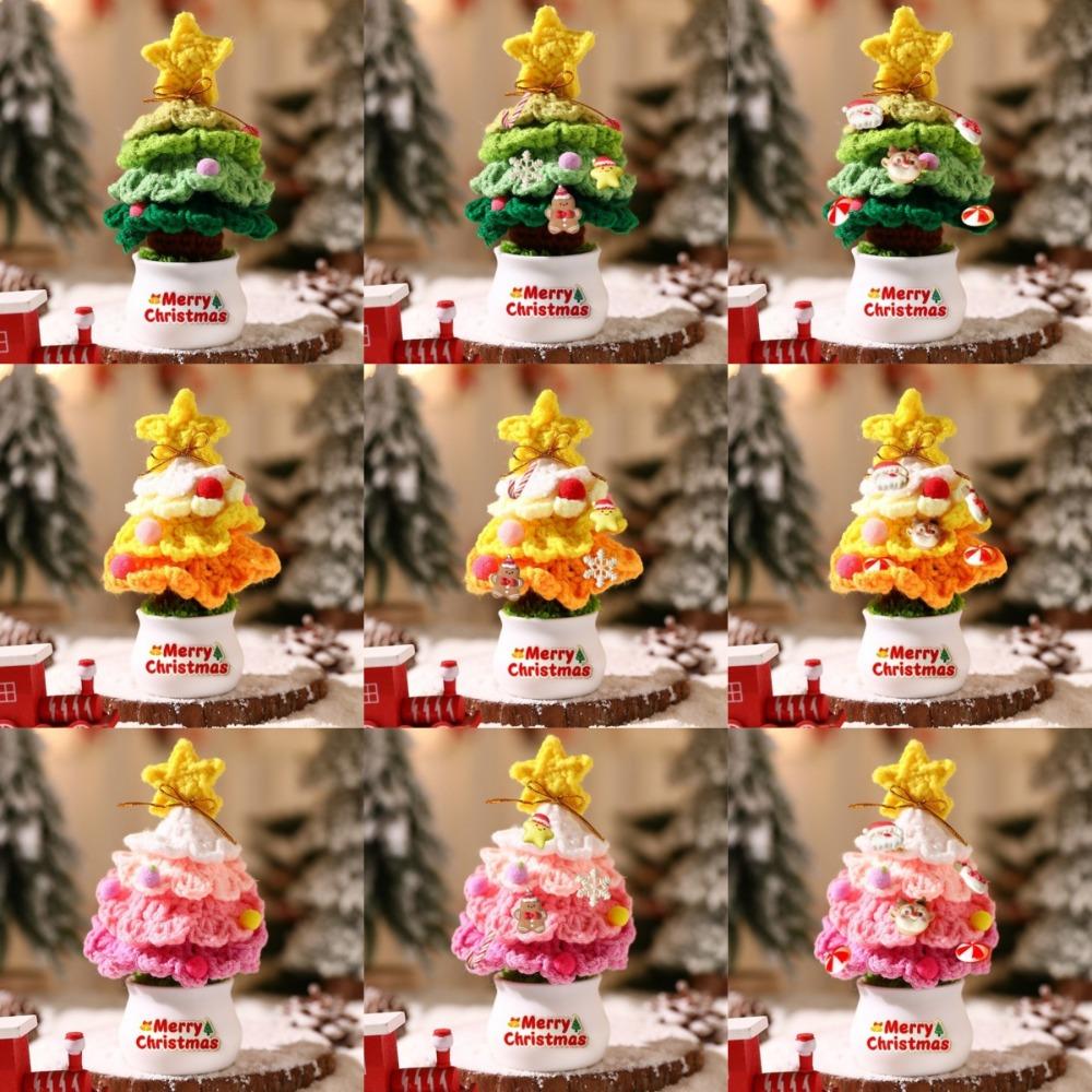 Mini Hand Woven Christmas Tree Crochet Tree Figurines Christmas Tree Decor Finished Tabletop Ornament Christmas Tree Potted