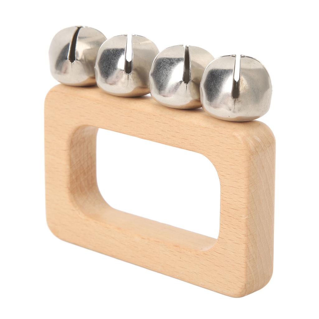 Dance Hand Bell Wooden Rectangle Handle Metal Jingle Bells Portable Percussion for Performance