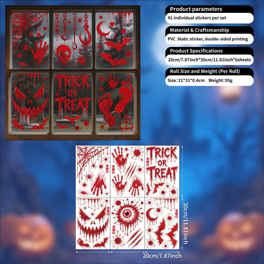 Reusable Halloween Window Stickers Scary Realistic Electrostatic Window Decals  Home Decoration
