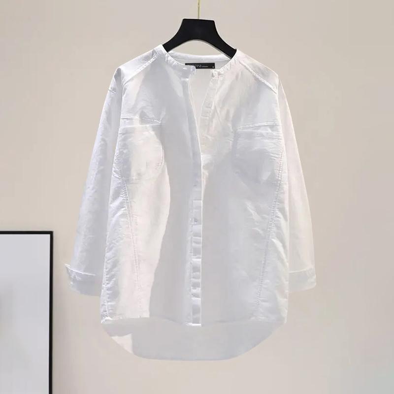 

ZANZEA Женская повседневная однотонная свободная блузка с круглым вырезом и рукавами 3/4 L