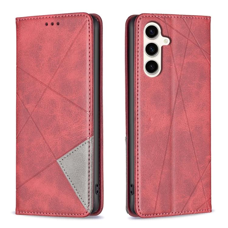 

Rhombus Texture Magnetic Leather Phone Case For Samsung Galaxy S24 FE 5G красный