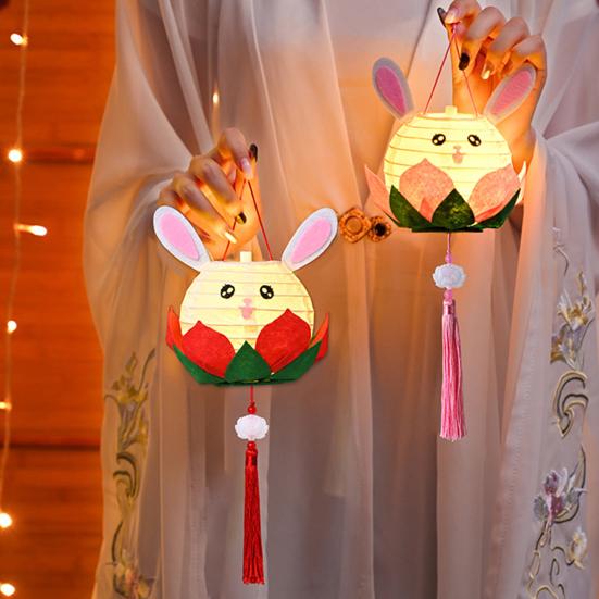 DIY Rabbit Festival Lanterns Kit LED Handmade Lamp Material Package Mid-Autumn Festival Hanging Lamps Parent-Child Crafts Making Tools