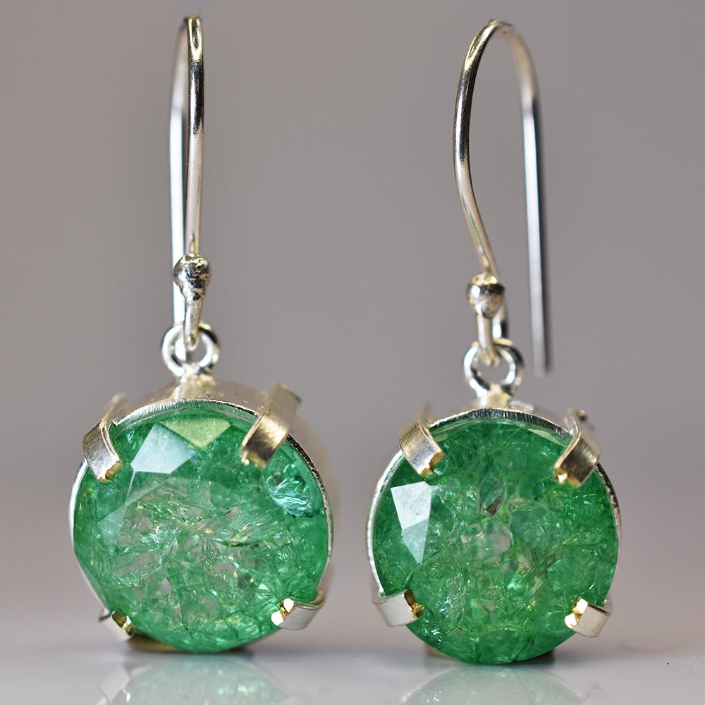 Beautiful Natural Green Emerald 62Ct CERTIFIED Round Earring 925 Sterling Silver MY.ER-40-NS