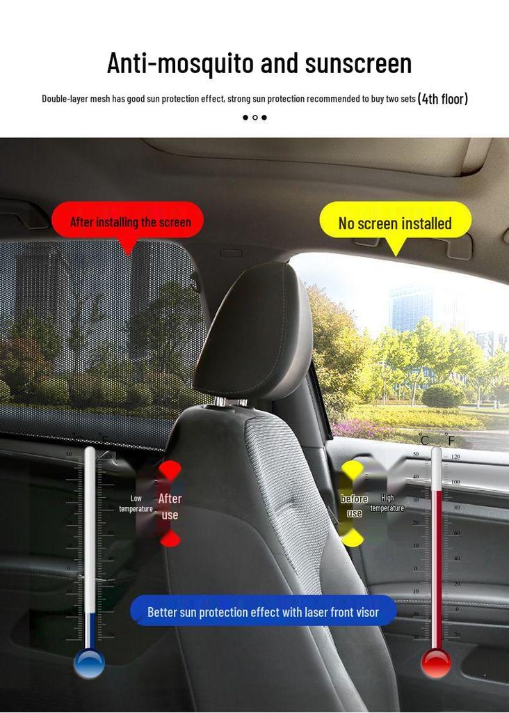 Universal Car Window Sunshade with Anti-Mosquito Screen and Heat Insulation