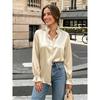Women Business Casual Satin Ruffled Long Sleeve Polka Dot Blouse Shirt