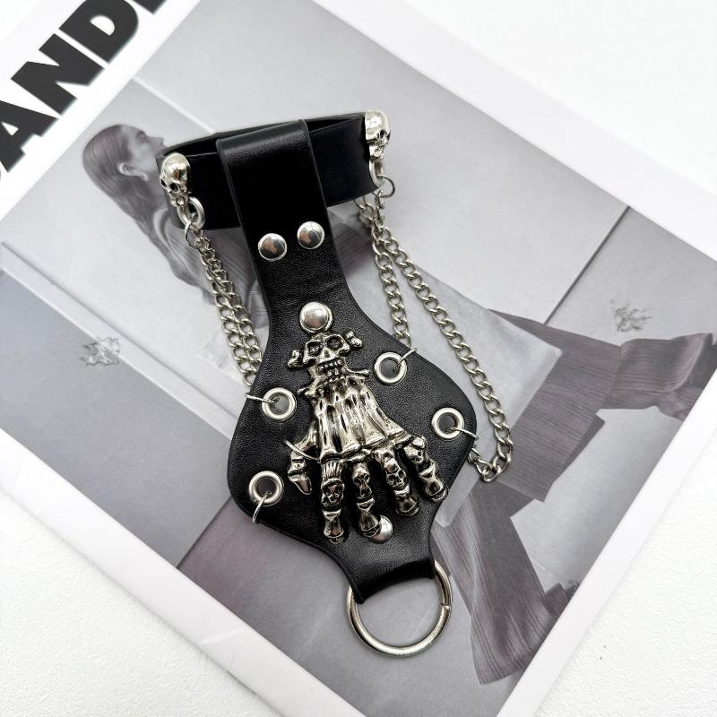 Steampunk Totenkopf Finger PU Leder Armband Für Männer Gothic Silberfarben Gliederkette Armbänder Armreifen Rock Halloween