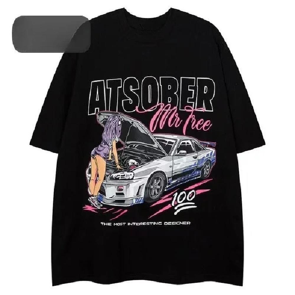 

2025 Summer New EARL FAYE J O Short Sleeved T-shirt American High Street Gothic Style Oversized Figure Print Unisex Trend XXXXXL чорний