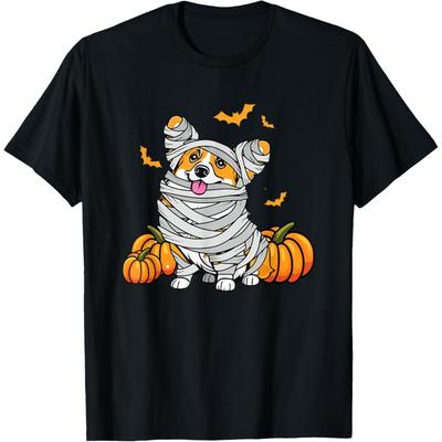 Sevimli Cadılar Bayramı Galler Corgi Mumya Kostümü Köpek Sever Kabak Tişörtü Erkek Kadın Çocuklar İçin