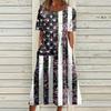 Damen Lässiges Midi-Kleid mit Sternenprint, Kurzarm, Lockerer Schnitt, Bequemes Sommerkleid mit Taschen
