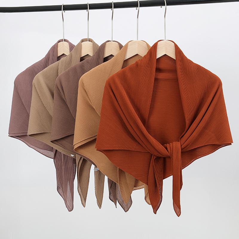 Pleated Square Scarf For Women Muslim Chiffon Hijabs Shawl Solid Crinkle Headscarf Wraps Islamic Turban Headband Bandana Foulard