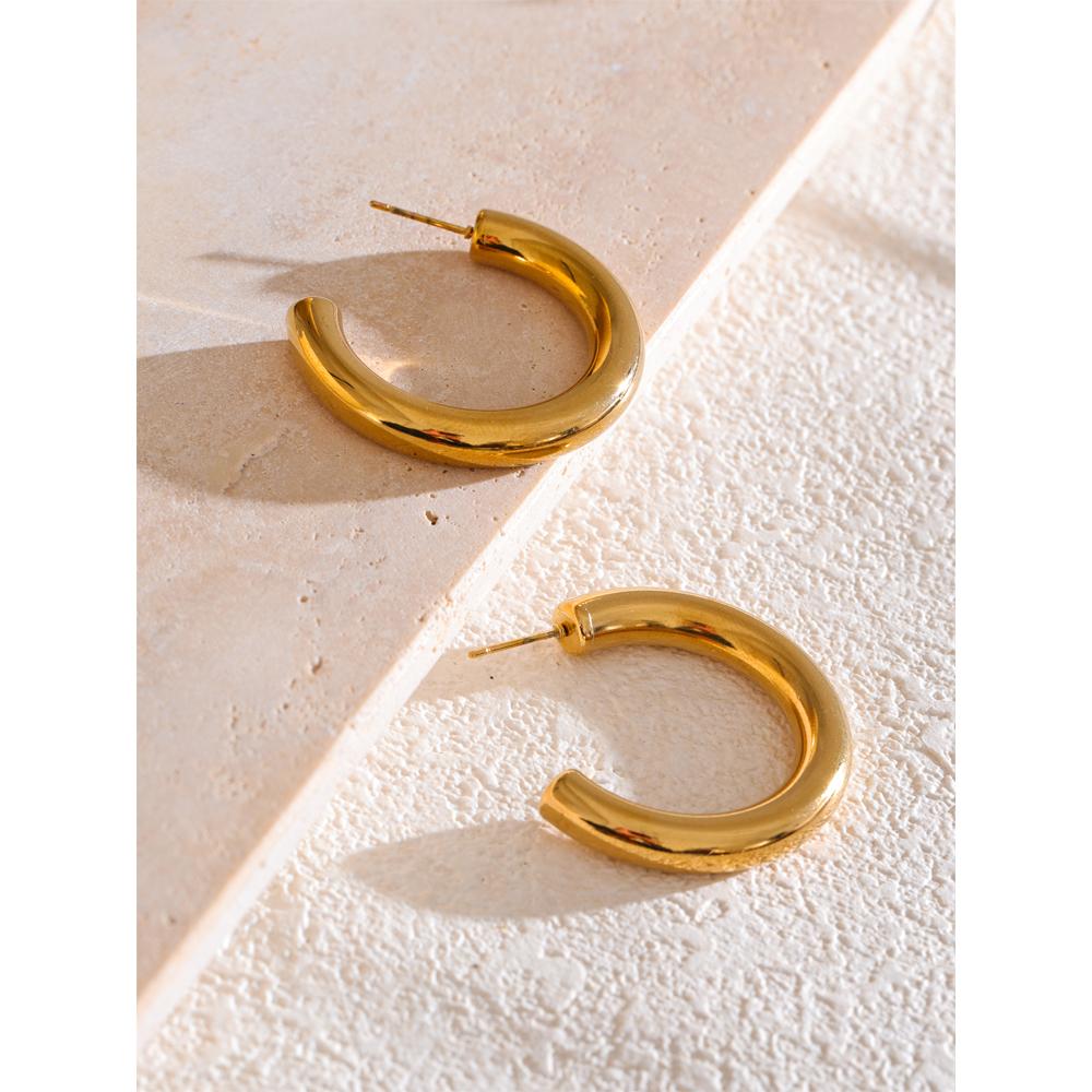 Eetit Daily Versatile Stainless Steel C-Shape Huggie Earrings for All Occasions 18K Gold Color Simple Charm Jewelry New