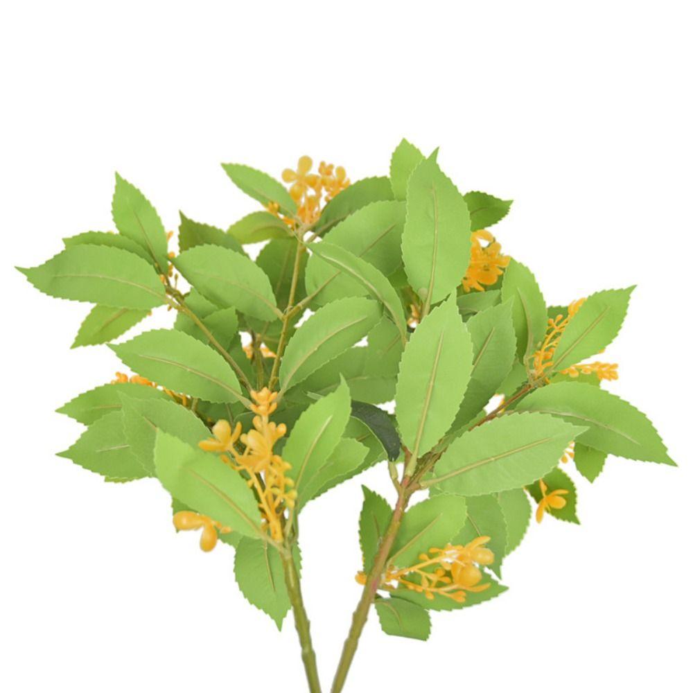 Yellow Flower Osmanthus Artificial Flower Green Leaves Garden Decorations Osmanthus Leaves Branches Photo Props Fake Flowers
