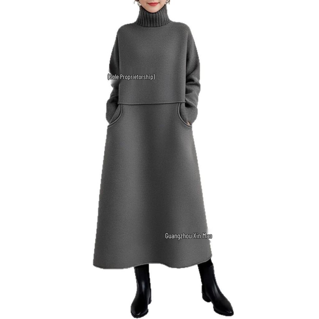 2025 A/W Japanese High-neck Wool Dress & Loose Coat for Women