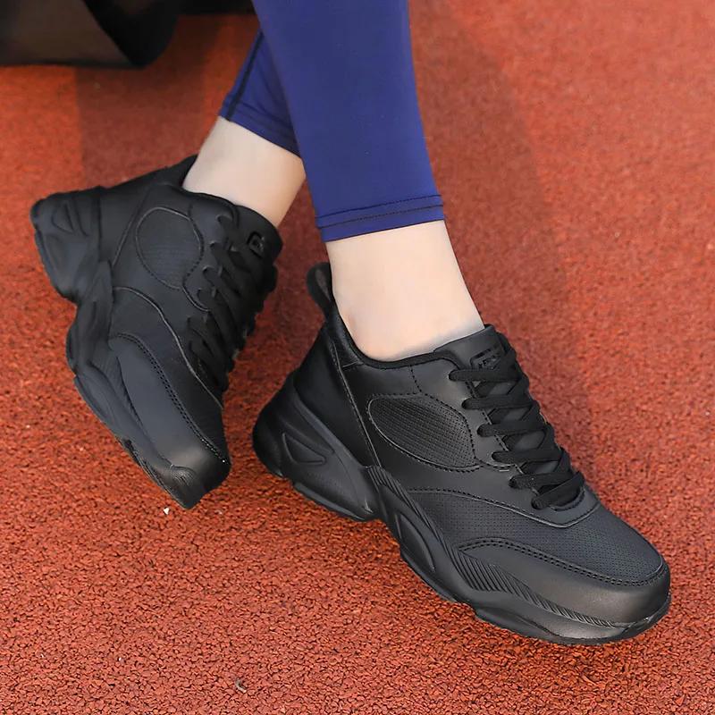 Fashion Comfortable Women Sports Shoes Black Leather Running Womens Sneakers Women Designer Outdoor Walking Shoes Size 41 Thick Sole
