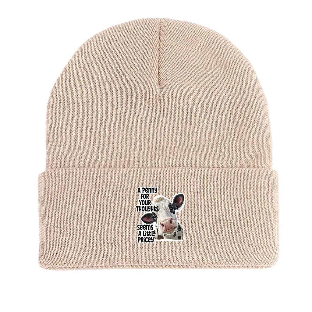Vivid Cow Print Knit Hat Beanie, Animal Woman Cap Warm Lightweight Unisex Bonnet Knitted Cap Beanie