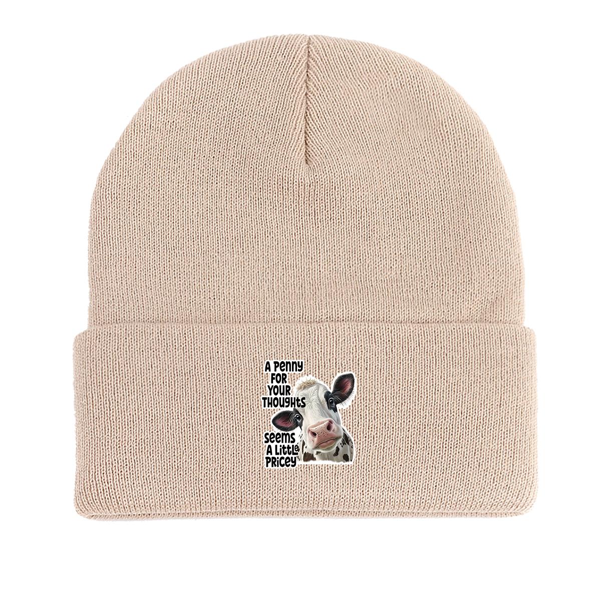 

Яркая вязаная шапка с коровьим принтом, шапка-бини, теплая легкая шапка-бини унисекс as the picture бежевый