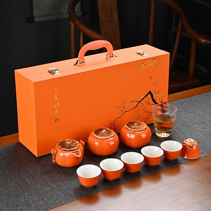 Persimmon Ruyi Tea Set, a Complete Set of Ceramics, a Full Set of High-end Everything Gifts, and a Large Set of Persimmons Gift