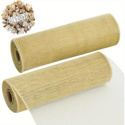 2 Rolls 25cm White Decorative Mesh Ribbbon Rolls, Fabric Mesh for Mesh Wreath Supplies, Front Door Wreath Crafts Tree Decor