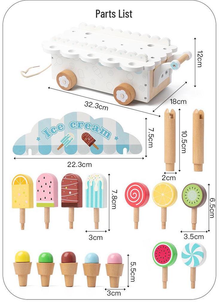 Wooden Ice Cream Cart Role-Play Toy for Parent-Child Interaction