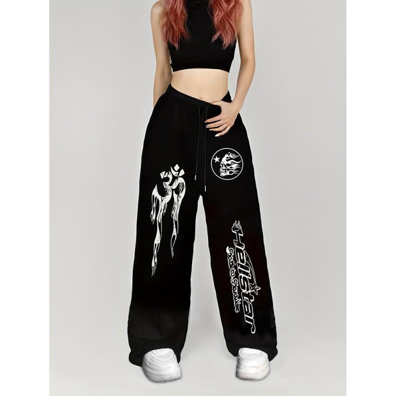 Womens High Street Hip Hop Loose Straight Leg Casual Pants