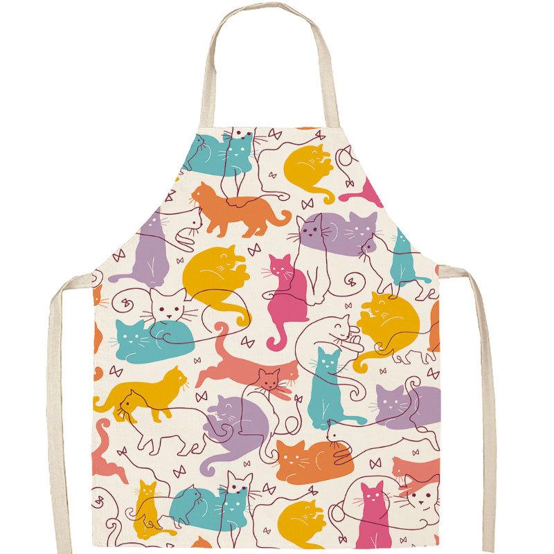 1Pc Apron Cotton Linen Cooking Cute Cat Printed Home Sleeveless Aprons Men Women Baking Accessories Household Kitchen Supplies