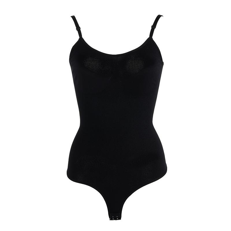 Adjustable Spaghetti Strap U Neck Seamless Tummy Control Full Body Shaping Bodysuit S чёрный