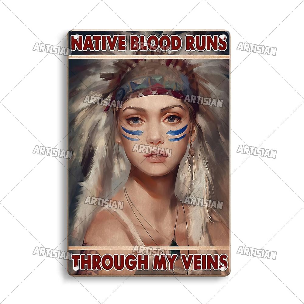 Artisian Native Girl Metal Sign Native American Tin Poster INDIAN Decorative Plate Wall Decor Garage Bar Pub Club Hotel Cafe