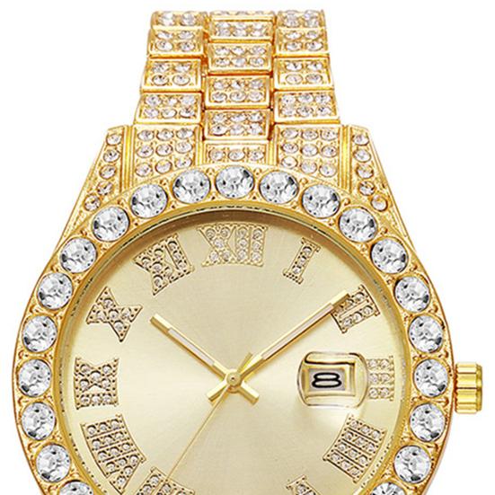 Orologio Bracciale Moda Uomo Orologio Analogico al Quarzo con Calendario Giorno Bracciale con Strass Orologio da Polso Regalo per Marito Fidanzato