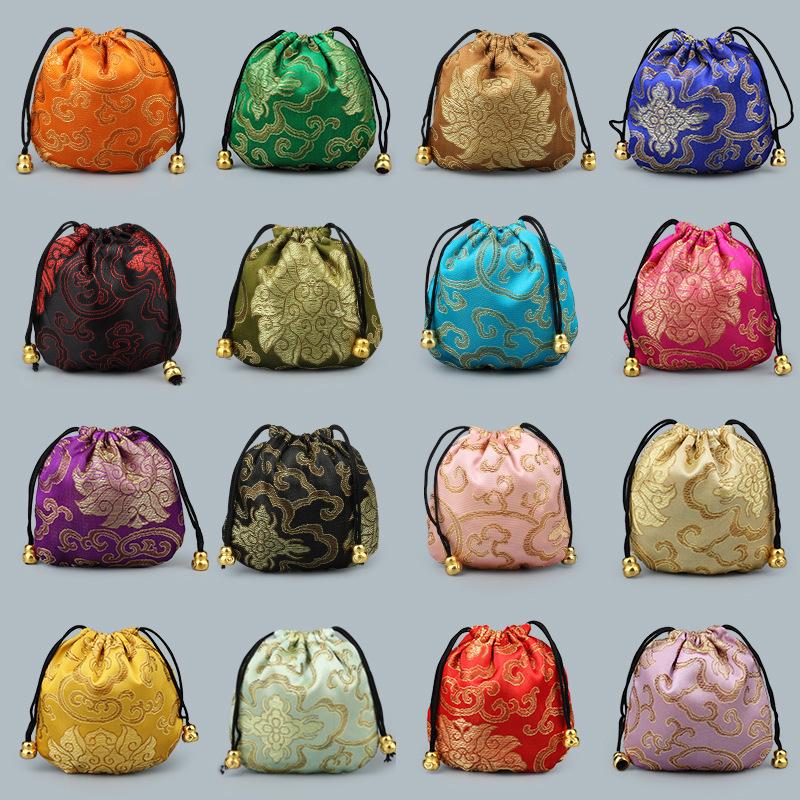 18 Brocade-Style Drawstring Bags for Buddhist Beads Bracelets & Cultural Play