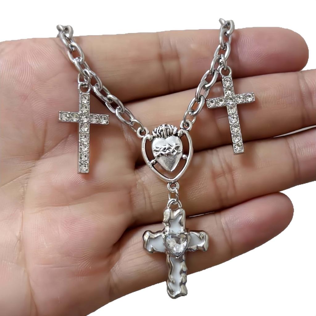 Light Luxury Cross Pendant Necklace - Heart Diamond Zircon Charm Baroque Versatile Accessories - Fashion Choker