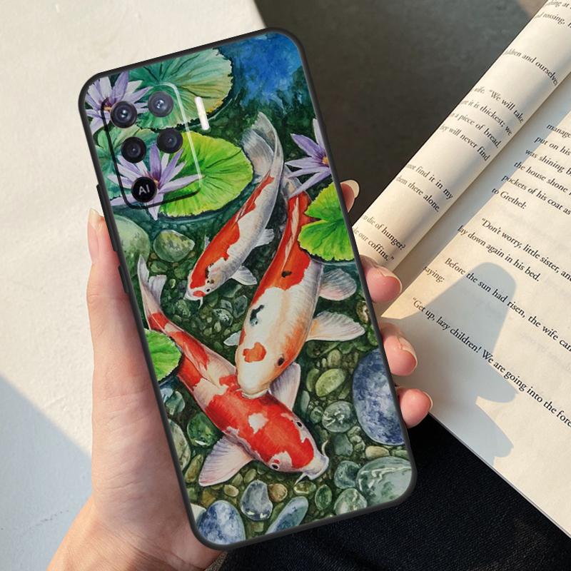 Koi Karpfen Fisch Malerei Hülle Für Oppo A54 A74 A94 A17 A57 A77 A76 A16 A96 A18 A60 A80 A40 A38 A58 A78 A98 A15 A5 Pro