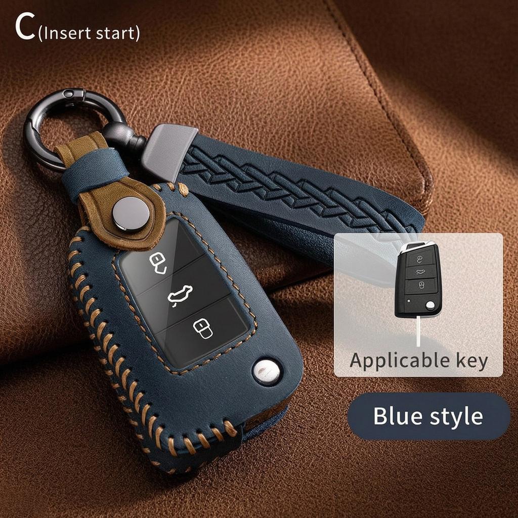 Leather Key Fob Case For Vw Volkswagen Tiguan L Touareg Teramont Tayron T-Roc Magotan B8 Phideon Cc Key Cover Protector Shell